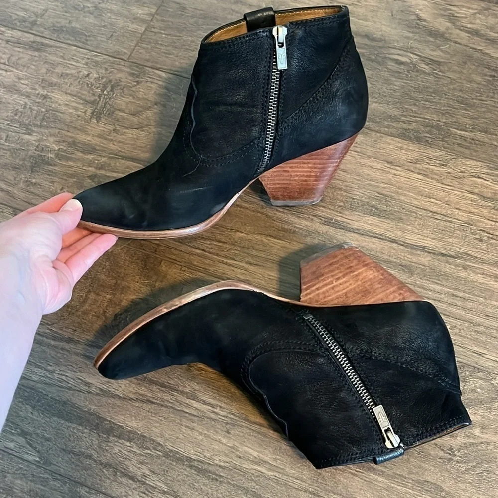 Frye Reina Black Suede Heeled Ankle Boots